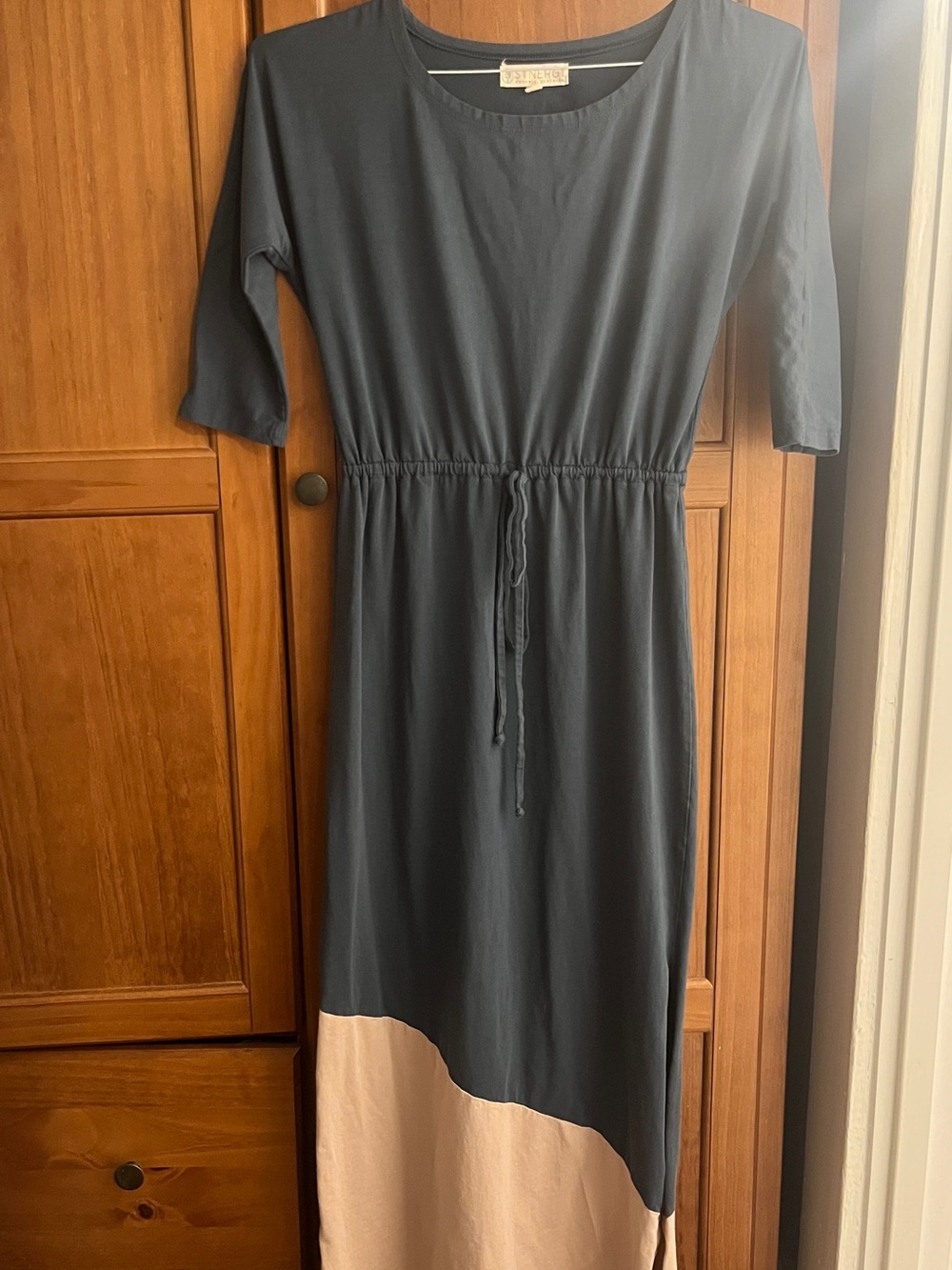 Synergy Organic Clothing Ocean Blue and Beige Drawstring Maxi Dress